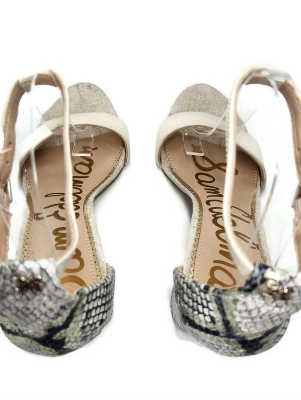 Sam Edelman Yaro Linen Black Grey Gold Shimmer Leather Snake High Heel Sandals - Picture 6 of 14